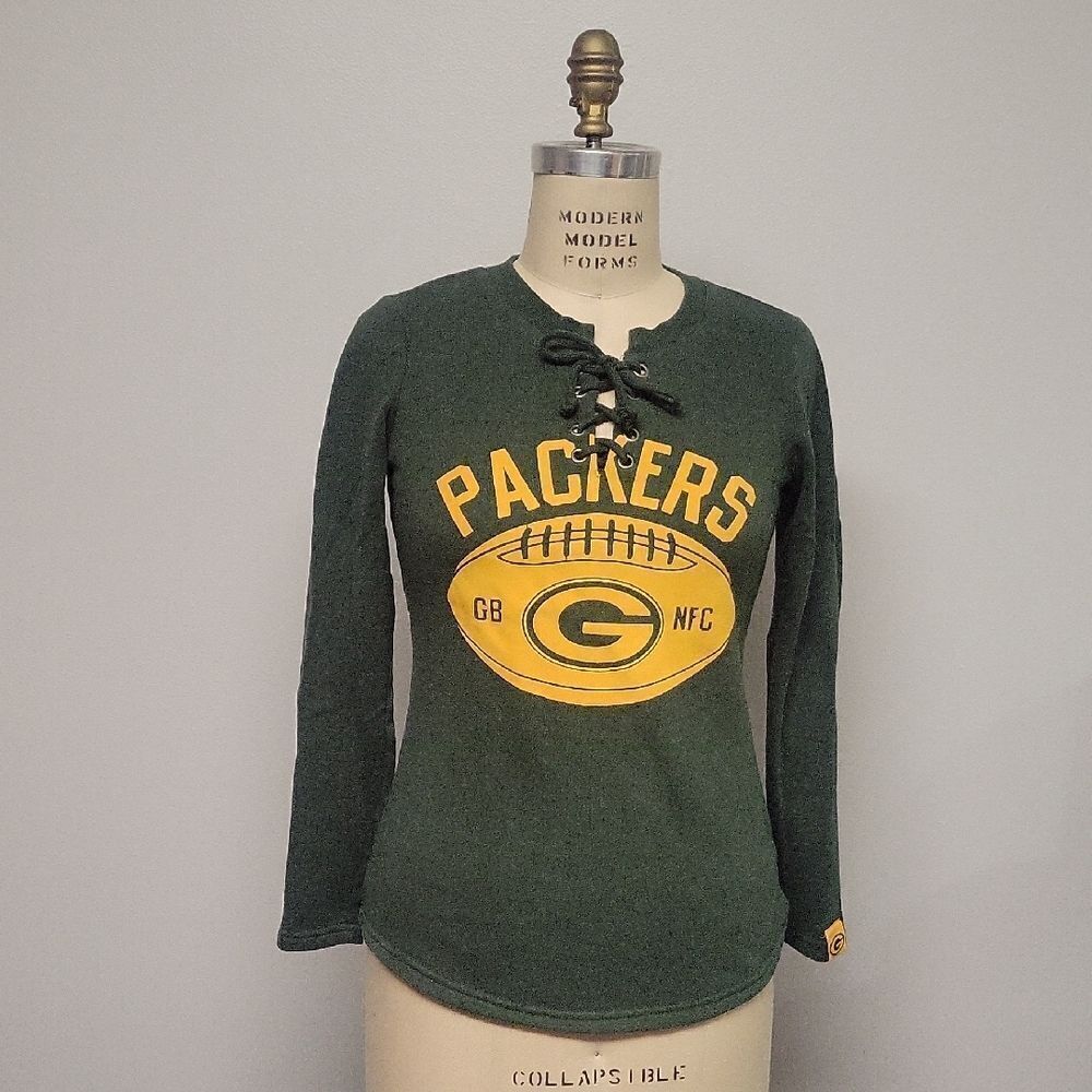 Team Apparel Green Bay Packers Women's Green Lace-Up Top, Size S